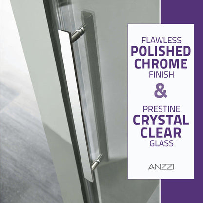 ANZZI Stellar Series 48" x 76" Frameless Rectangular Polished Chrome Sliding Shower Door With Handle and Tsunami Guard