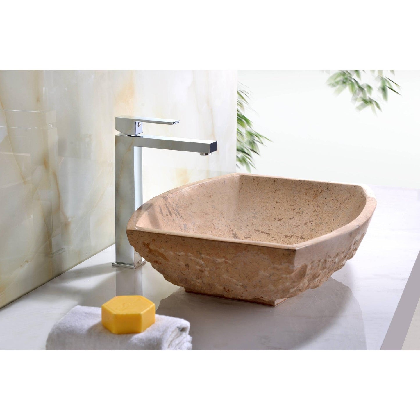 ANZZI Stoic Basin Series 20" x 16" Square Shape Cream Marble Vessel Sink