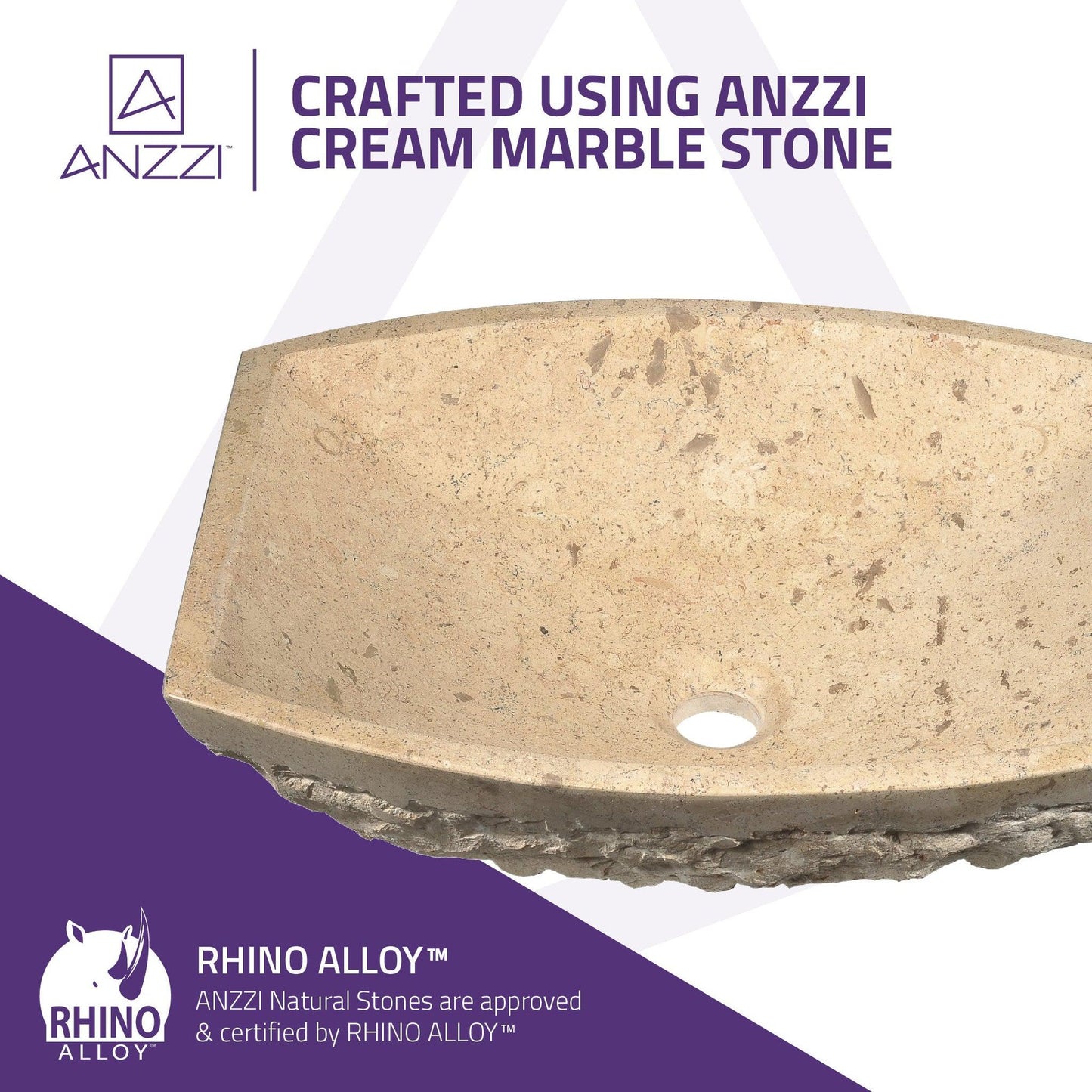 ANZZI Stoic Basin Series 20" x 16" Square Shape Cream Marble Vessel Sink
