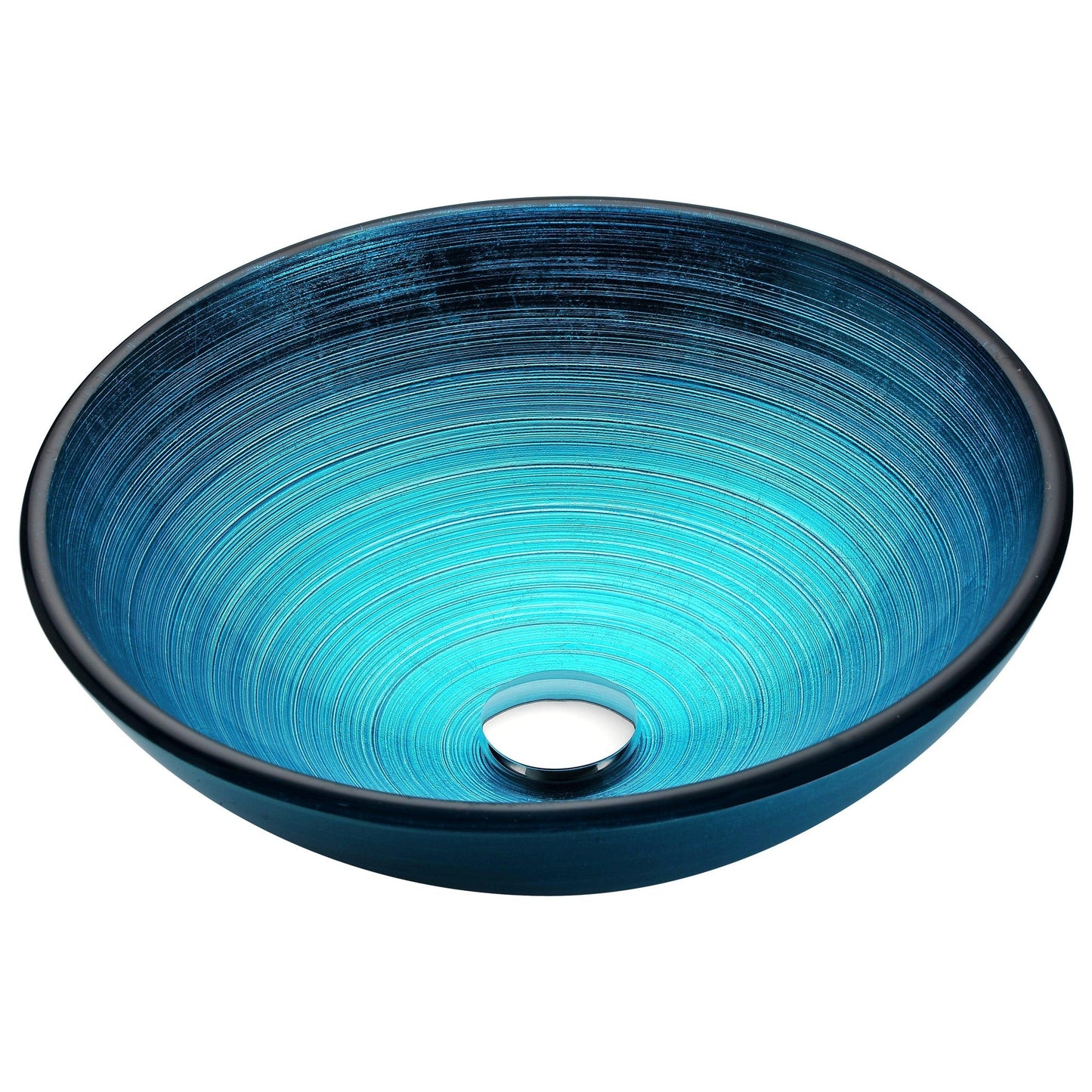 ANZZI Taba Series 17" x 17" Round Lustrous Blue Deco-Glass Vessel Sink With Polished Chrome Pop-Up Drain