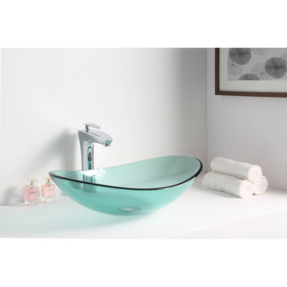 ANZZI Tale Series 21" x 15" Oval Shaped Lustrous Green Deco-Glass Vessel Sink With Polished Chrome Pop-Up Drain