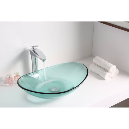 ANZZI Tale Series 21" x 15" Oval Shaped Lustrous Green Deco-Glass Vessel Sink With Polished Chrome Pop-Up Drain