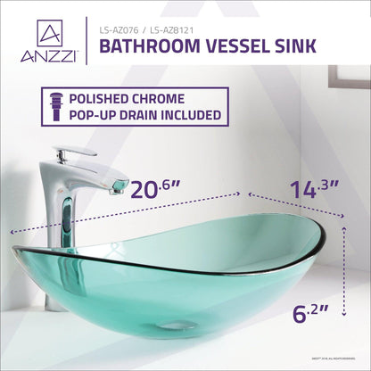 ANZZI Tale Series 21" x 15" Oval Shaped Lustrous Green Deco-Glass Vessel Sink With Polished Chrome Pop-Up Drain