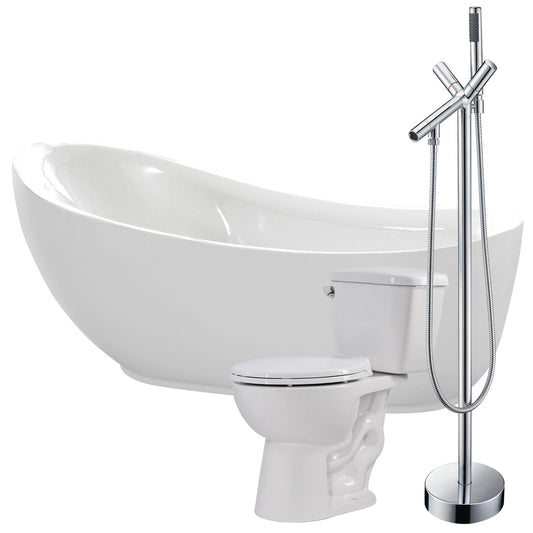 ANZZI Talyah Series 71" x 35" Glossy White Freestanding Bathtub With Havasu Bathtub Faucet and Cavalier Toilet