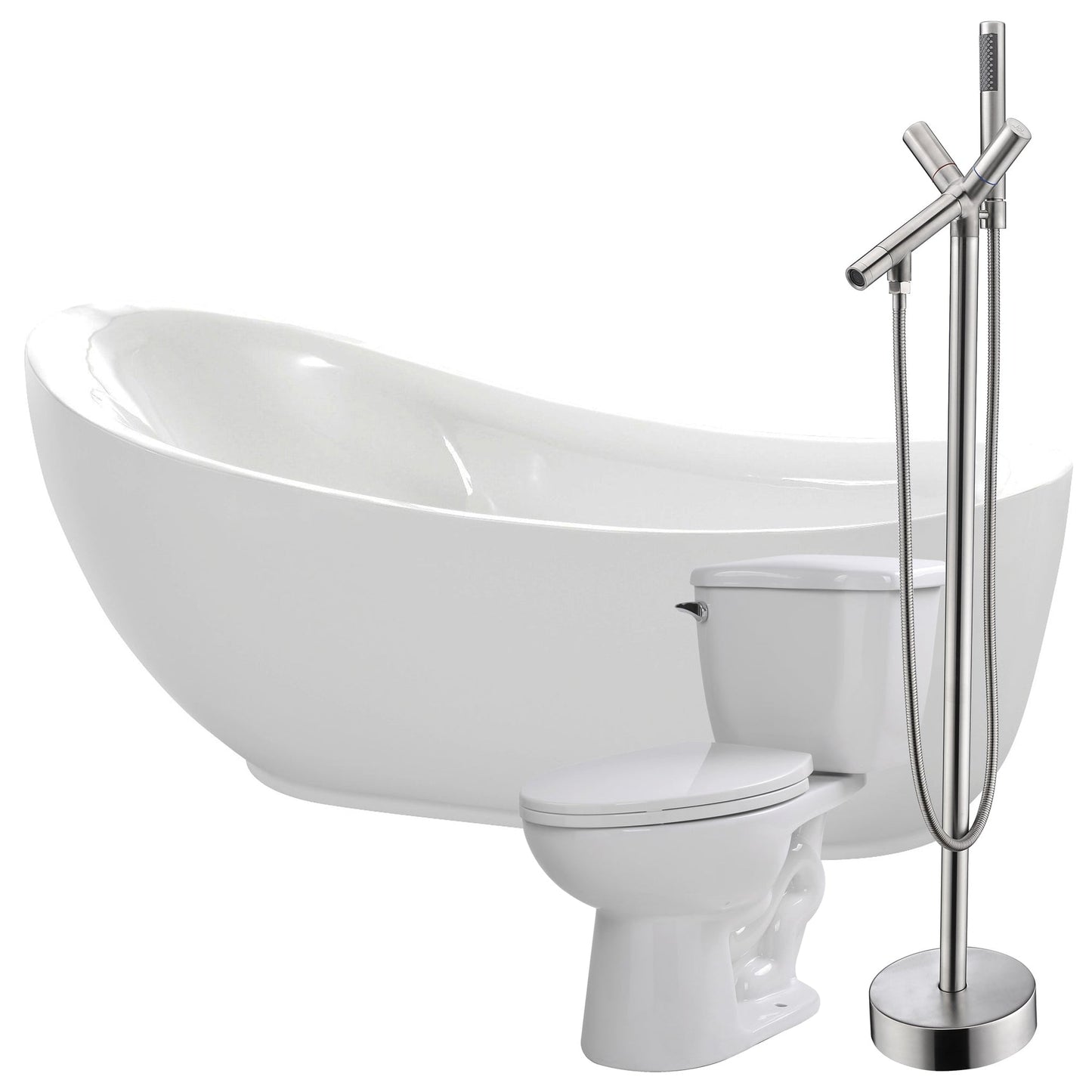 ANZZI Talyah Series 71" x 35" Glossy White Freestanding Bathtub With Havasu Bathtub Faucet and Kame Toilet