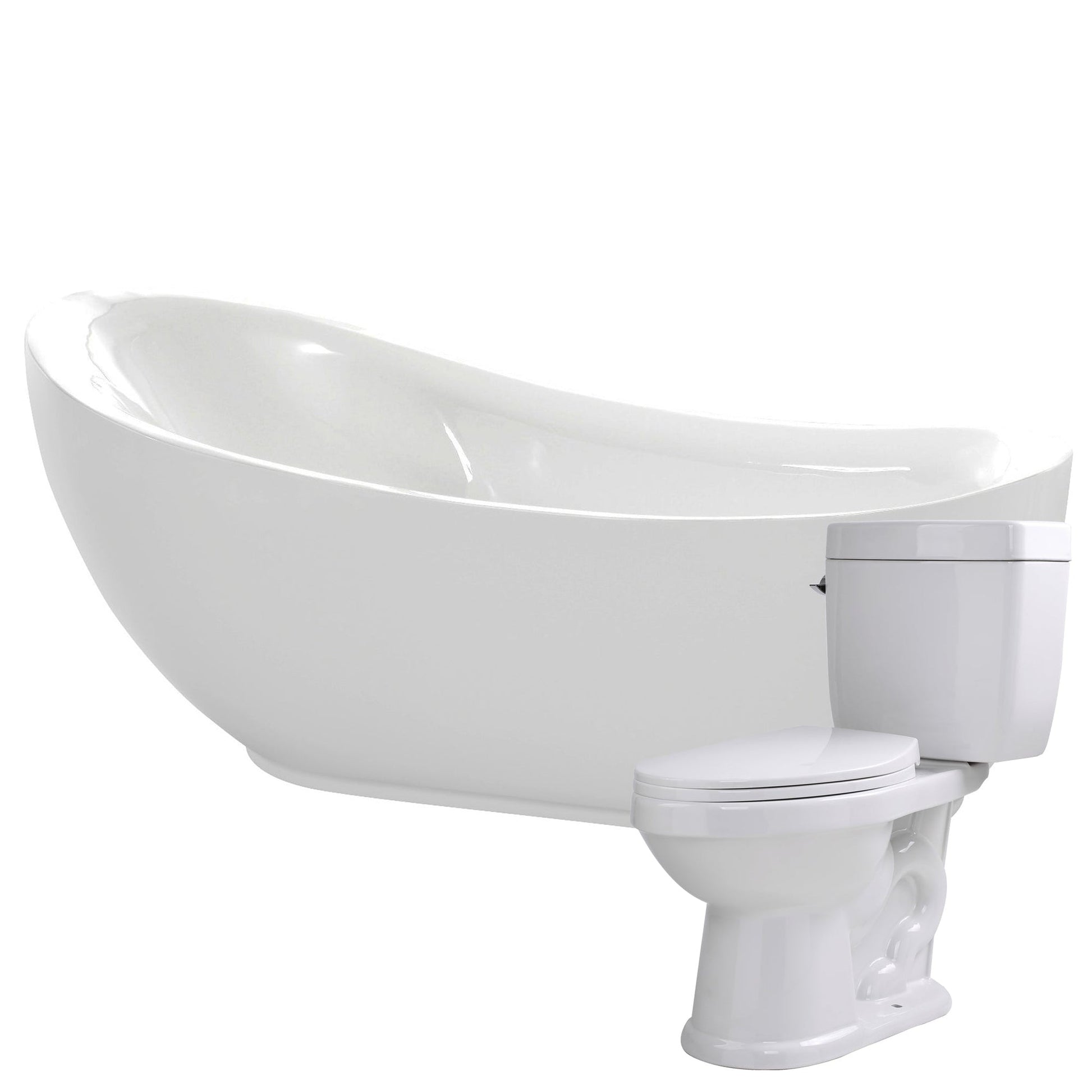 ANZZI Talyah Series 71" x 35" Glossy White Freestanding Bathtub With Kame Toilet, Built-In Overflow and Pop-Up Drain