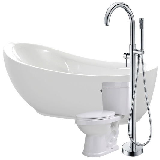 ANZZI Talyah Series 71" x 35" Glossy White Freestanding Bathtub With Kros Bathtub Faucet and Talos Toilet