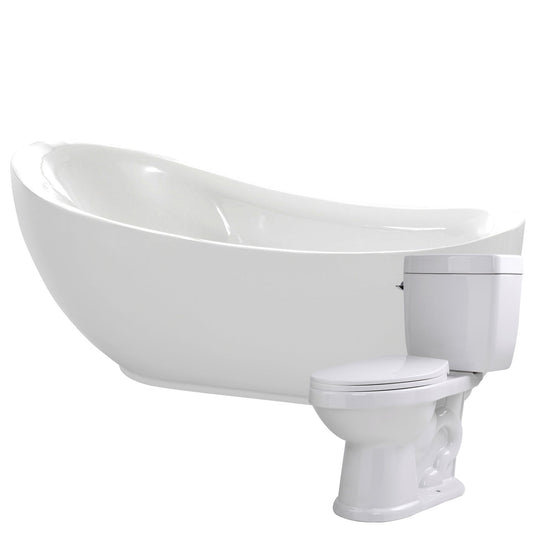 ANZZI Talyah Series 71" x 35" Glossy White Freestanding Bathtub With Talos Toilet