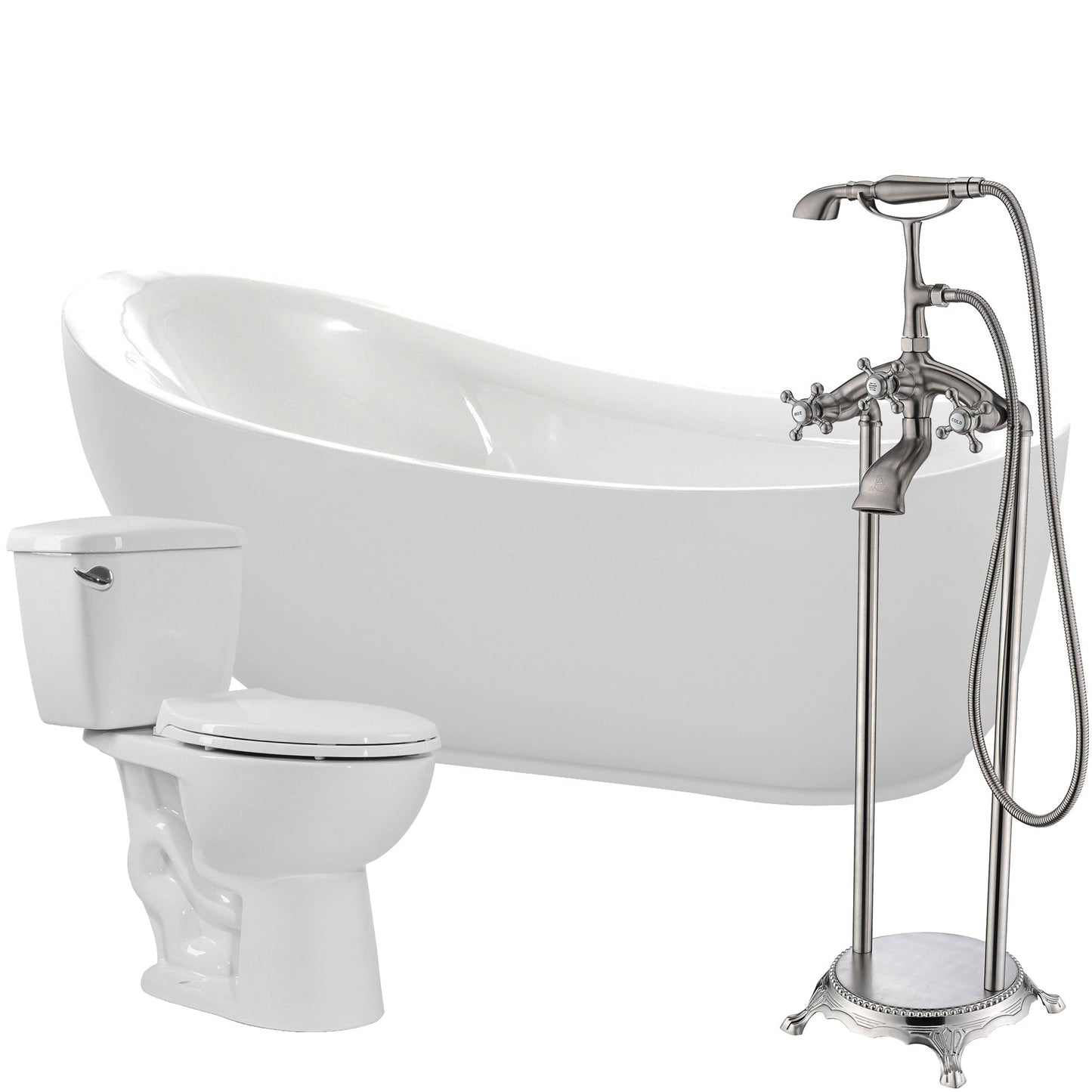 ANZZI Talyah Series 71" x 35" Glossy White Freestanding Bathtub With Tugela Bathtub Faucet and Cavalier Toilet