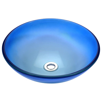 ANZZI Tara Series 17" x 17" Round Caribbean Shore Deco-Glass Vessel Sink With Polished Chrome Pop-Up Drain