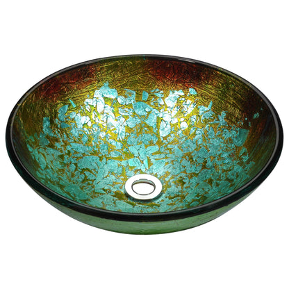 ANZZI Tara Series 17" x 17" Round Glacial Blaze Deco-Glass Vessel Sink With Polished Chrome Pop-Up Drain