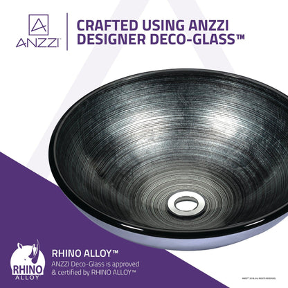 ANZZI Tara Series 17" x 17" Round Precious Storm Deco-Glass Vessel Sink With Polished Chrome Pop-Up Drain