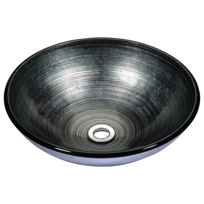 ANZZI Tara Series 17" x 17" Round Precious Storm Deco-Glass Vessel Sink With Polished Chrome Pop-Up Drain