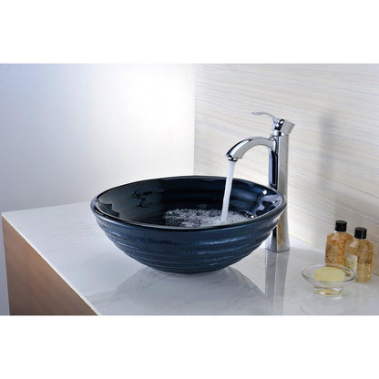 ANZZI Tempo Series 17" x 17" Round Coiled Blue Deco-Glass Vessel Sink With Polished Chrome Pop-Up Drain