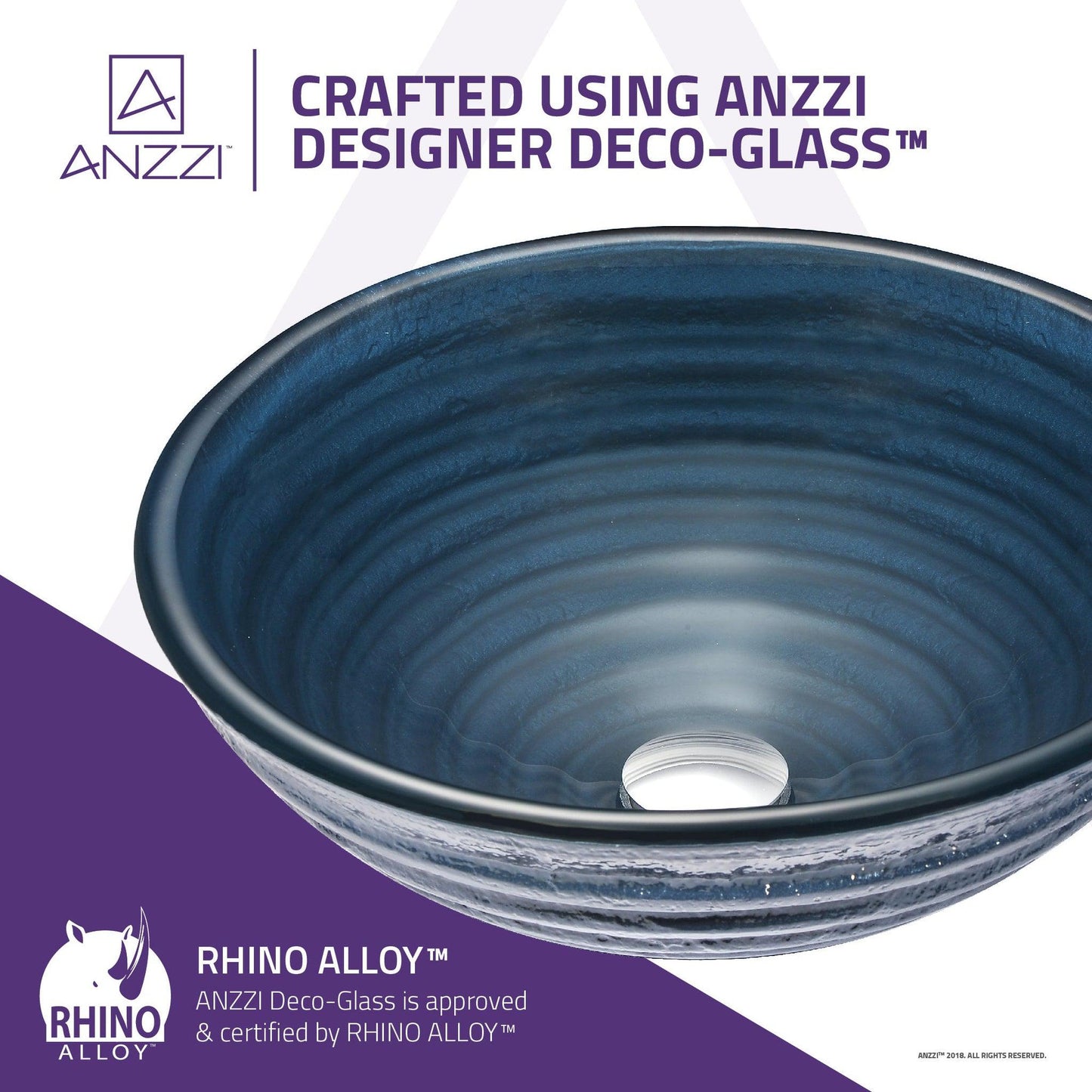 ANZZI Tempo Series 17" x 17" Round Coiled Blue Deco-Glass Vessel Sink With Polished Chrome Pop-Up Drain