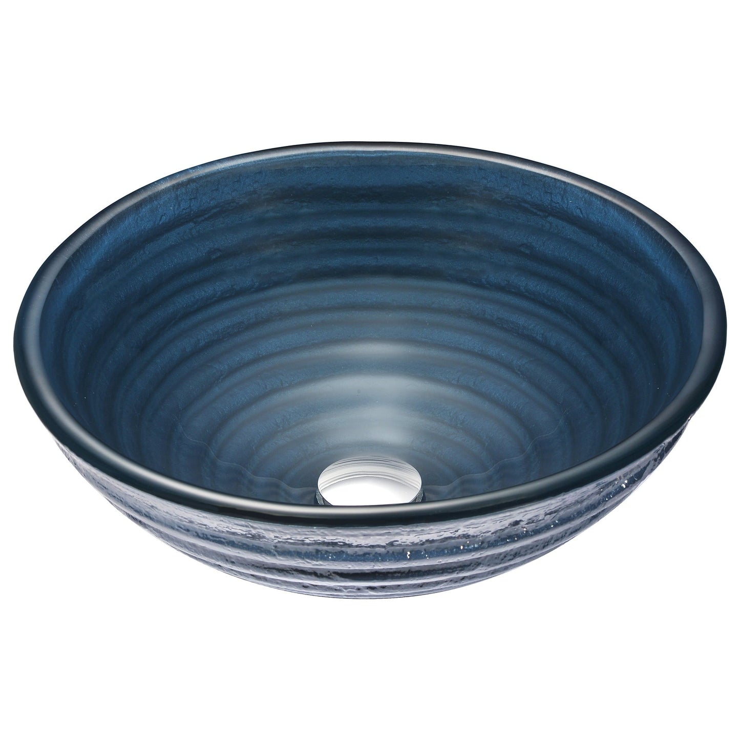 ANZZI Tempo Series 17" x 17" Round Coiled Blue Deco-Glass Vessel Sink With Polished Chrome Pop-Up Drain