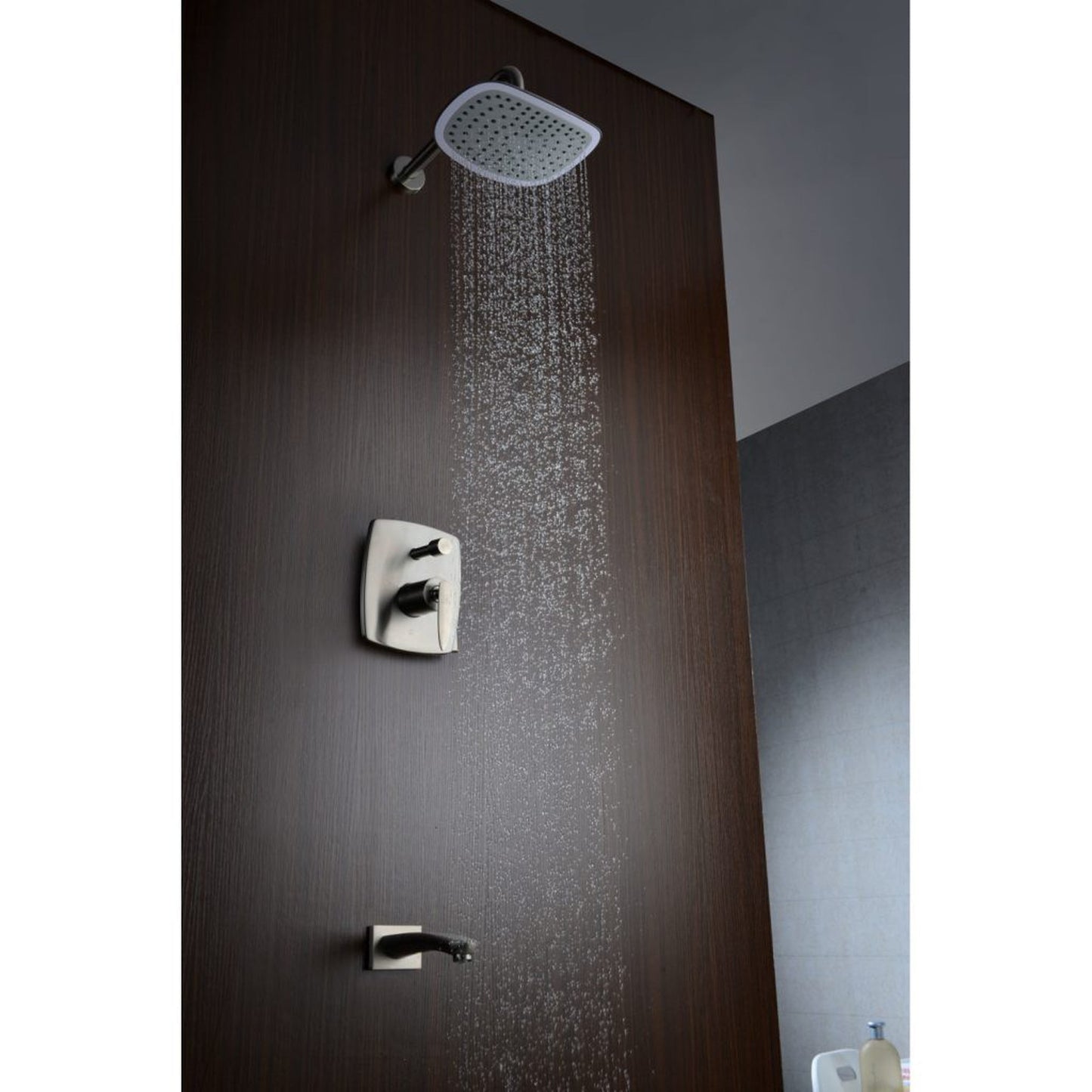 ANZZI Tempo Series Wall-Mounted Brushed Nickel Single Handle Heavy Rain Shower Head With Bath Faucet Set