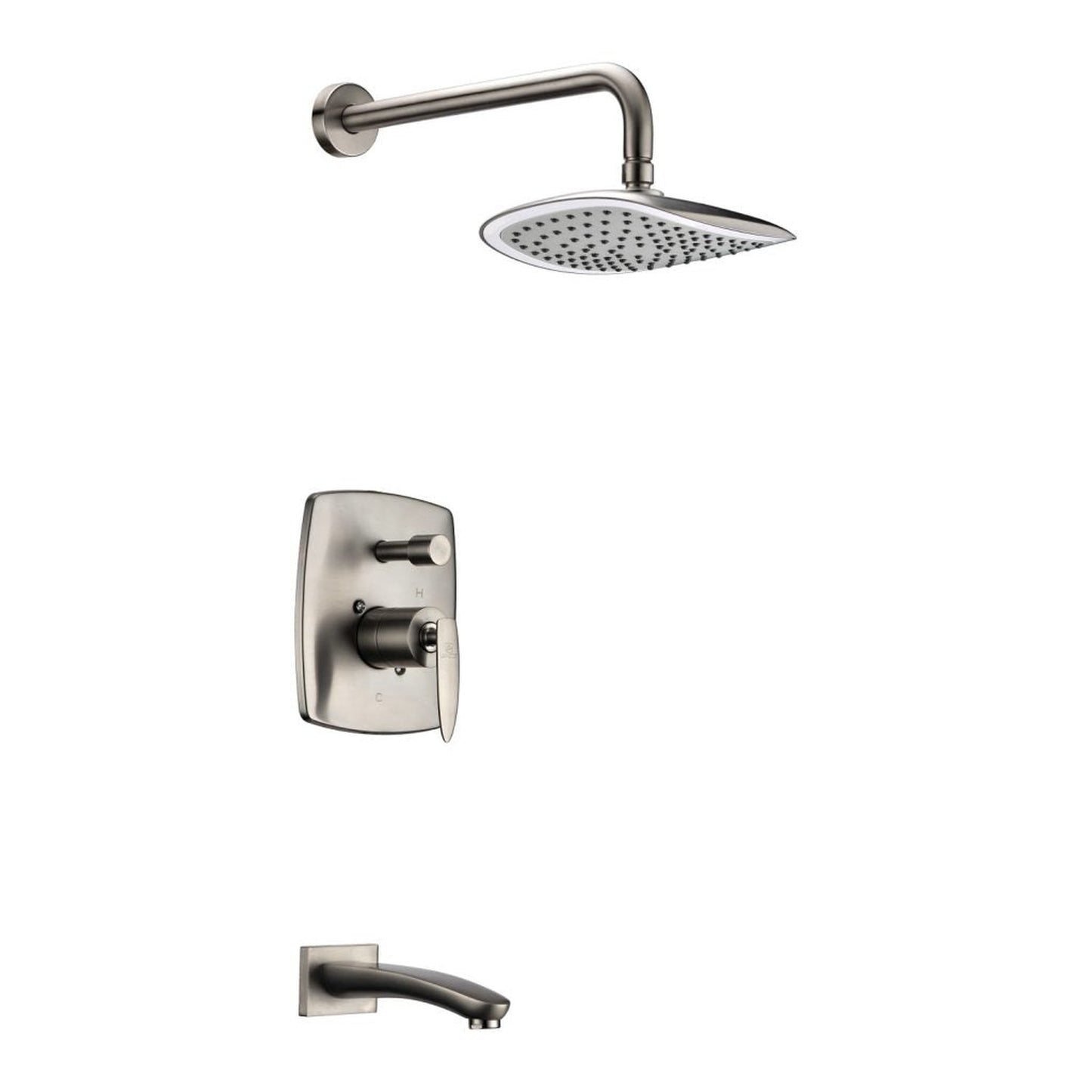 ANZZI Tempo Series Wall-Mounted Brushed Nickel Single Handle Heavy Rain Shower Head With Bath Faucet Set