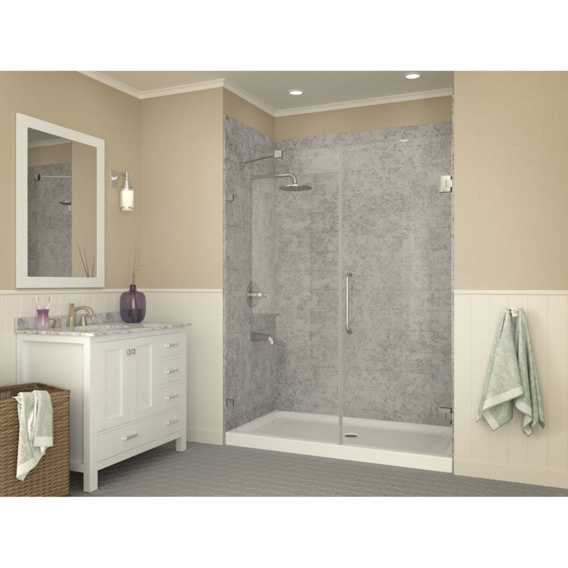 ANZZI Tier Series 32" x 60" Center Drain Single Threshold White Shower Base With Built-in Tile Flange