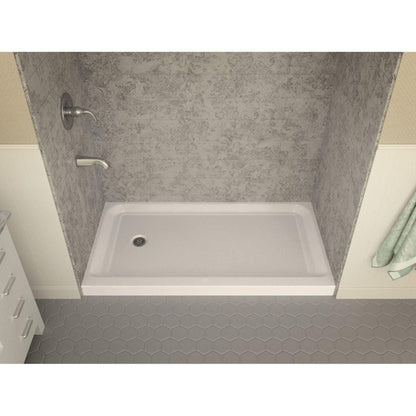 ANZZI Tier Series 32" x 60" Left Drain Single Threshold White Shower Base With Built-in Tile Flange