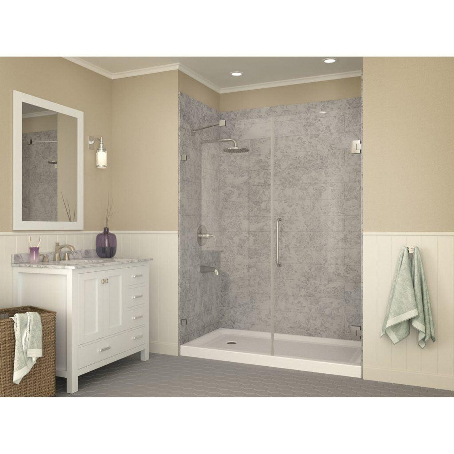 ANZZI Tier Series 32" x 60" Left Drain Single Threshold White Shower Base With Built-in Tile Flange