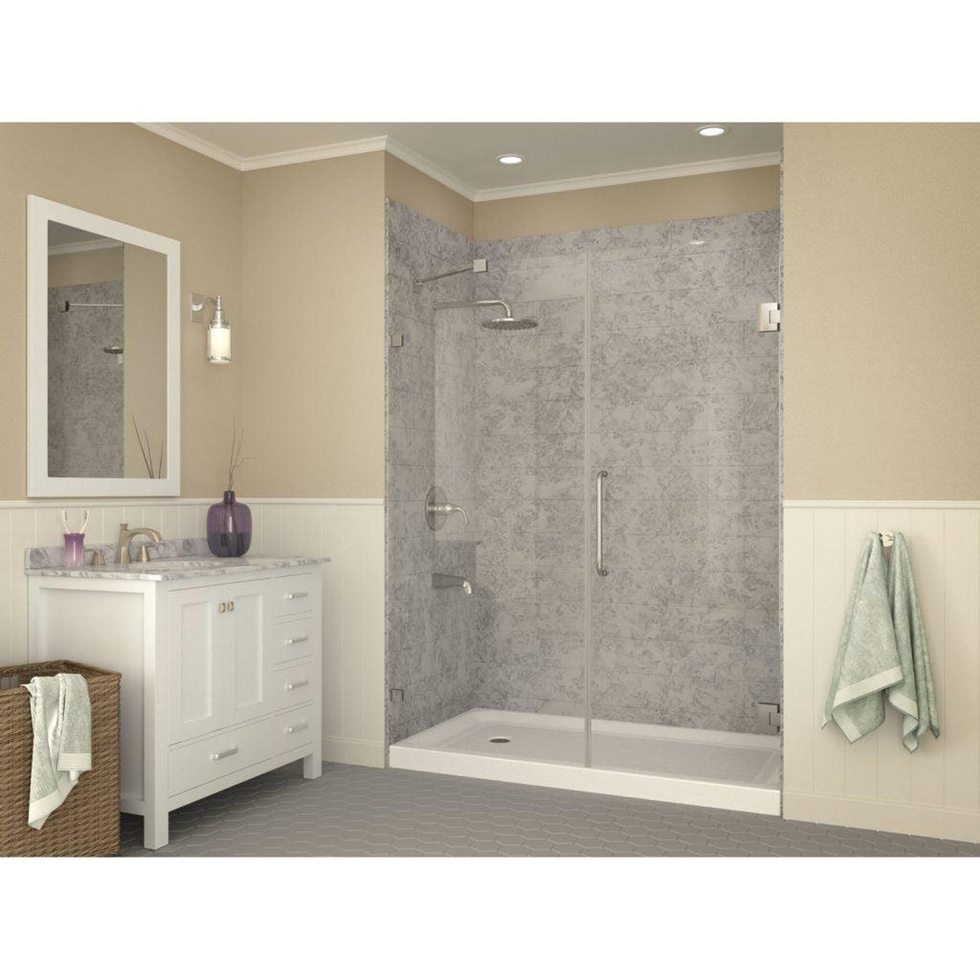 ANZZI Tier Series 32" x 60" Left Drain Single Threshold White Shower Base With Built-in Tile Flange