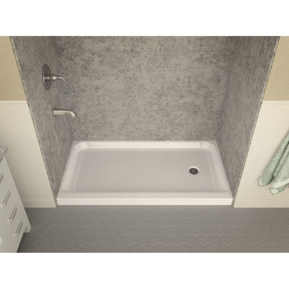 ANZZI Tier Series 32" x 60" Right Drain Single Threshold White Shower Base With Built-in Tile Flange