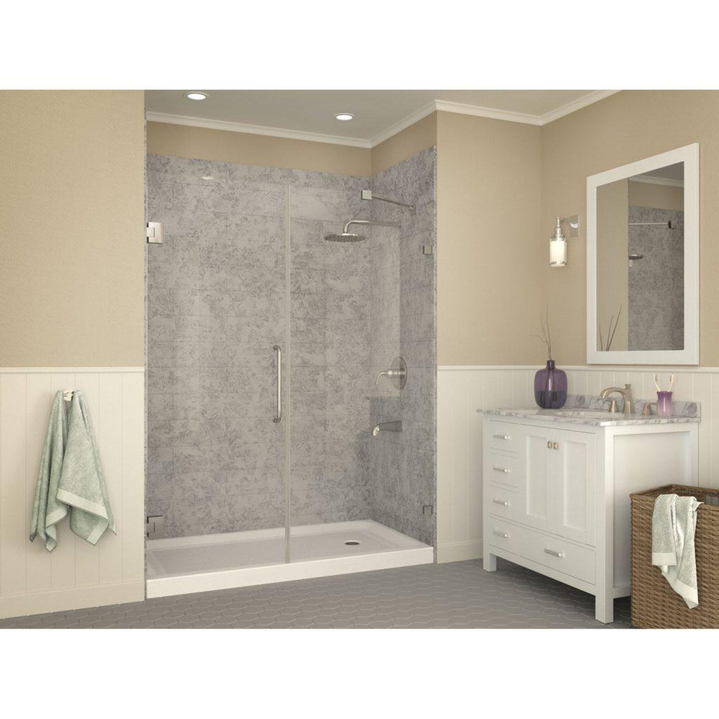 ANZZI Tier Series 32" x 60" Right Drain Single Threshold White Shower Base With Built-in Tile Flange