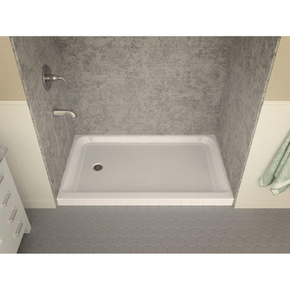 ANZZI Tier Series 36" x 60" Left Drain Single Threshold White Shower Base With Built-in Tile Flange