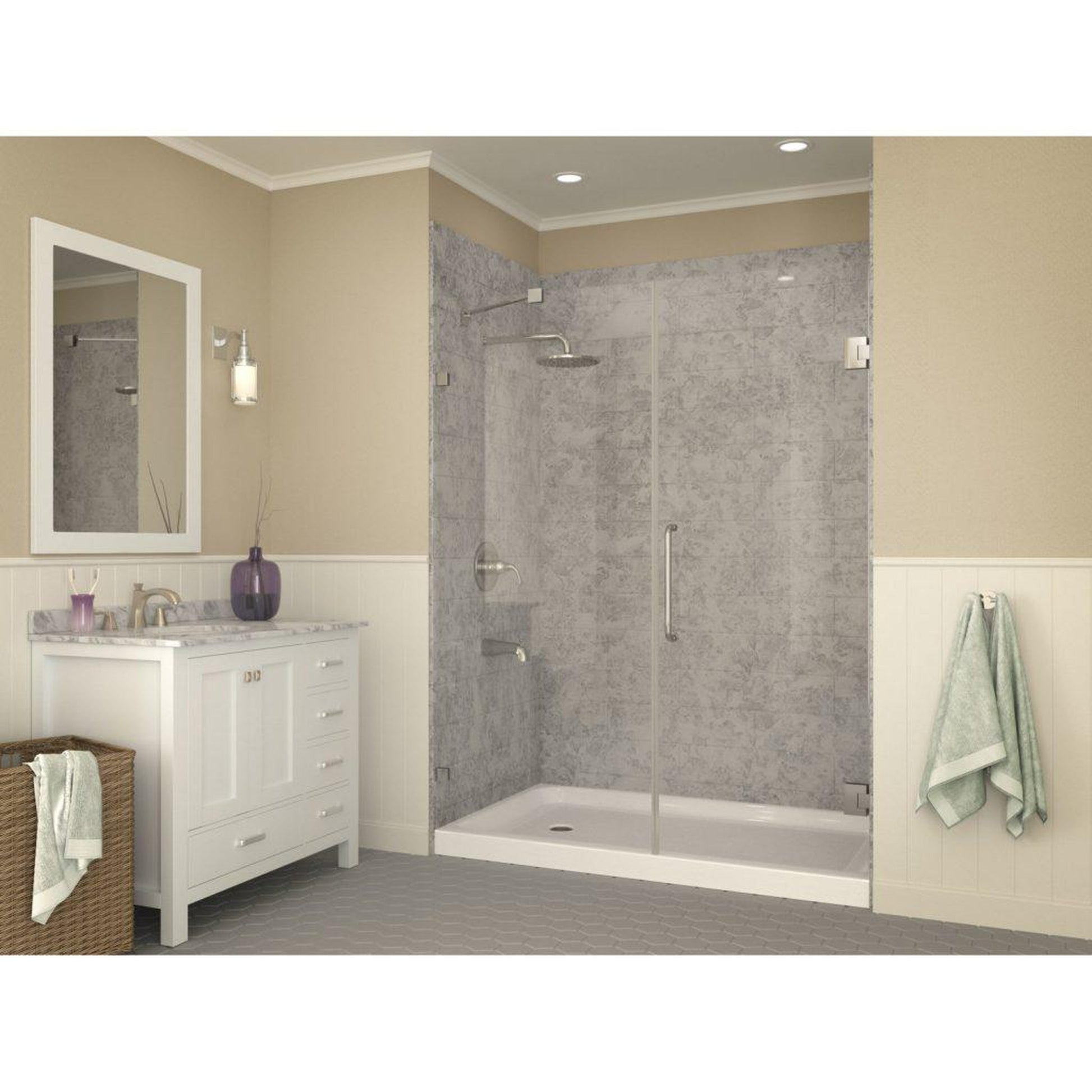 ANZZI Tier Series 36" x 60" Left Drain Single Threshold White Shower Base With Built-in Tile Flange