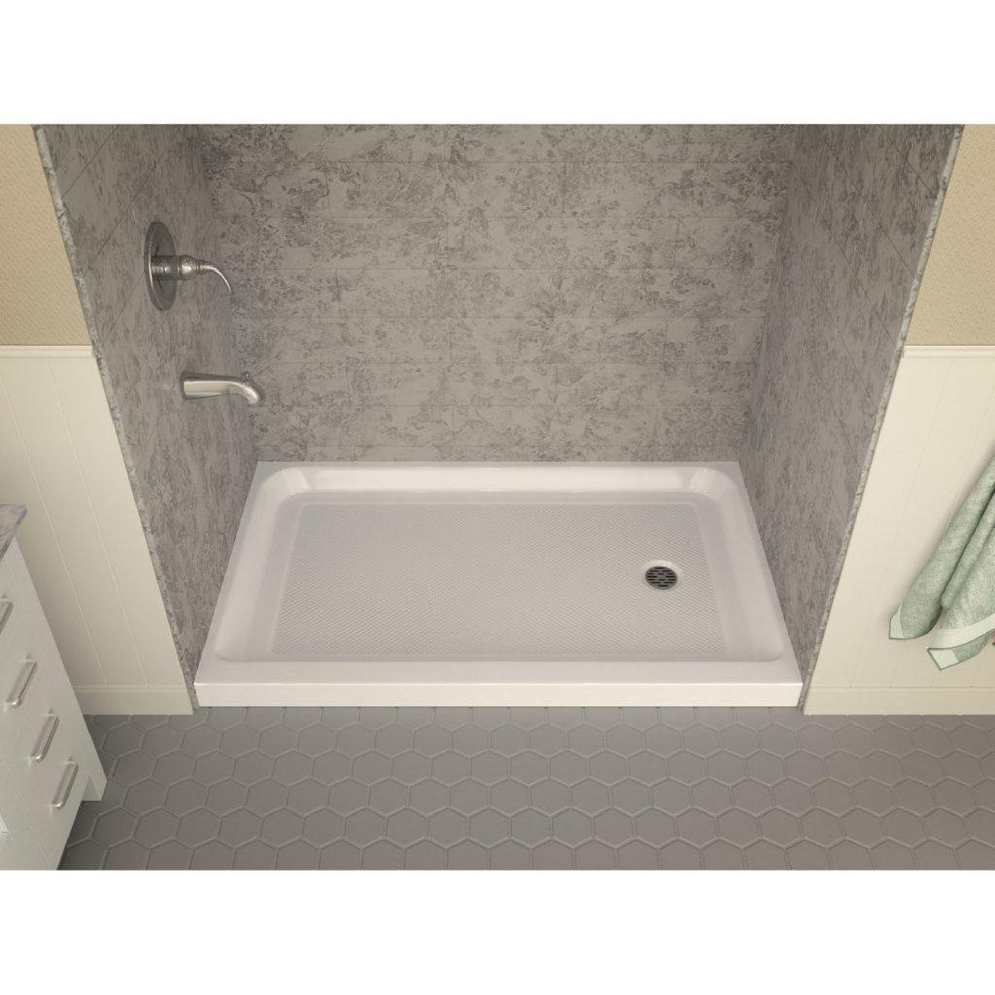 ANZZI Tier Series 36" x 60" Right Drain Single Threshold White Shower Base With Built-in Tile Flange