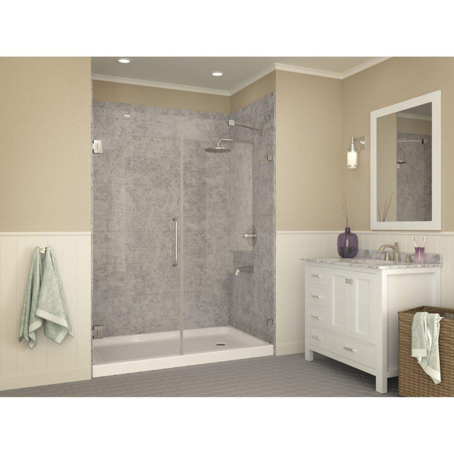 ANZZI Tier Series 36" x 60" Right Drain Single Threshold White Shower Base With Built-in Tile Flange