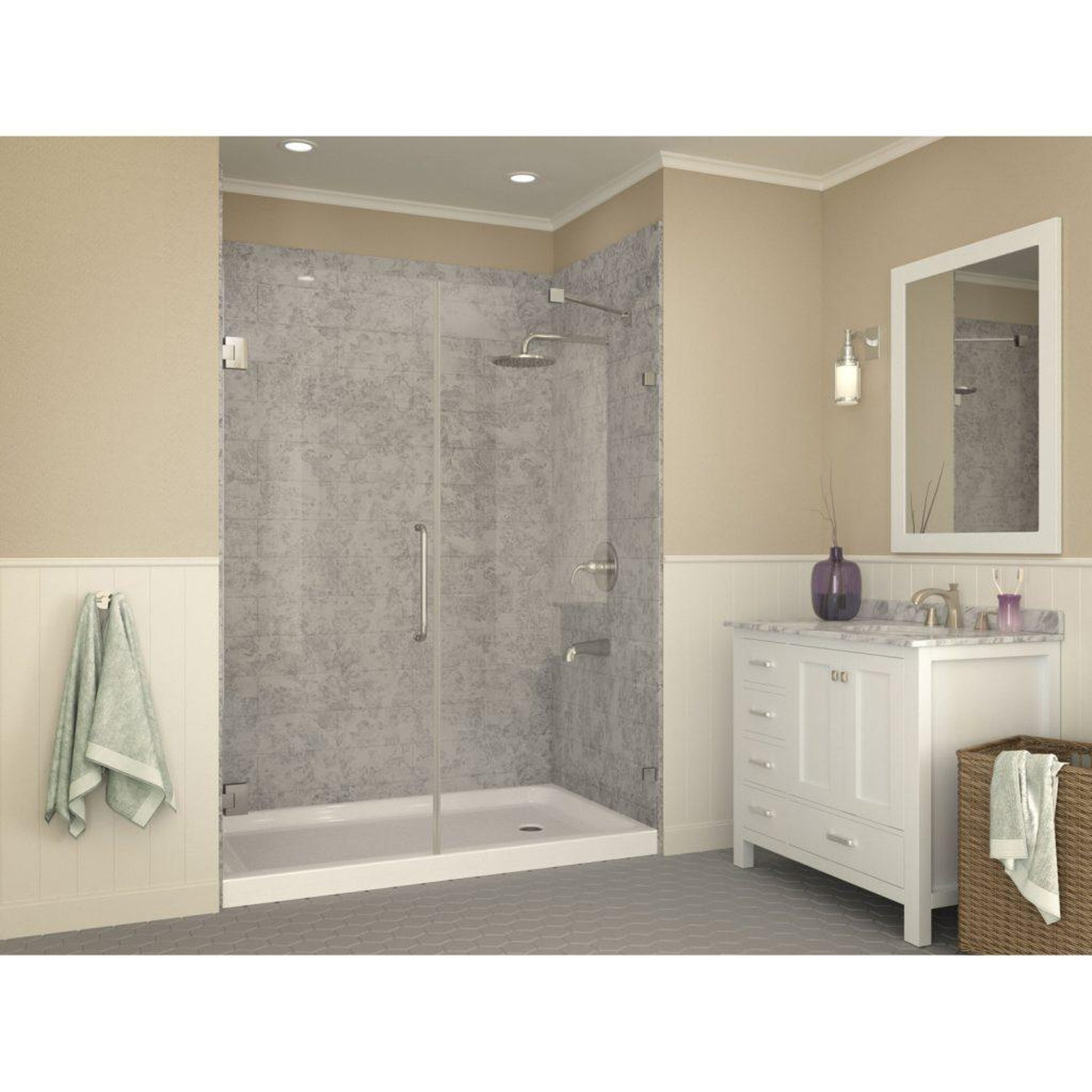 ANZZI Tier Series 36" x 60" Right Drain Single Threshold White Shower Base With Built-in Tile Flange