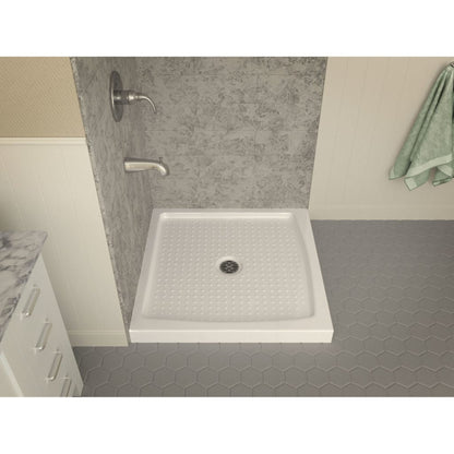 ANZZI Titan Series 36" x 36" Center Drain Without Cover Double Threshold White Shower Base With Built-in Tile Flange
