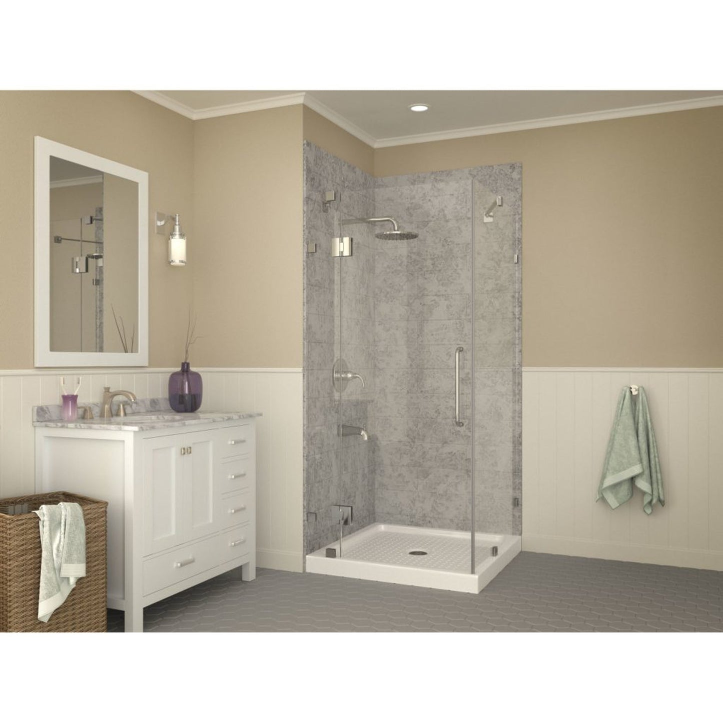 ANZZI Titan Series 36" x 36" Center Drain Without Cover Double Threshold White Shower Base With Built-in Tile Flange