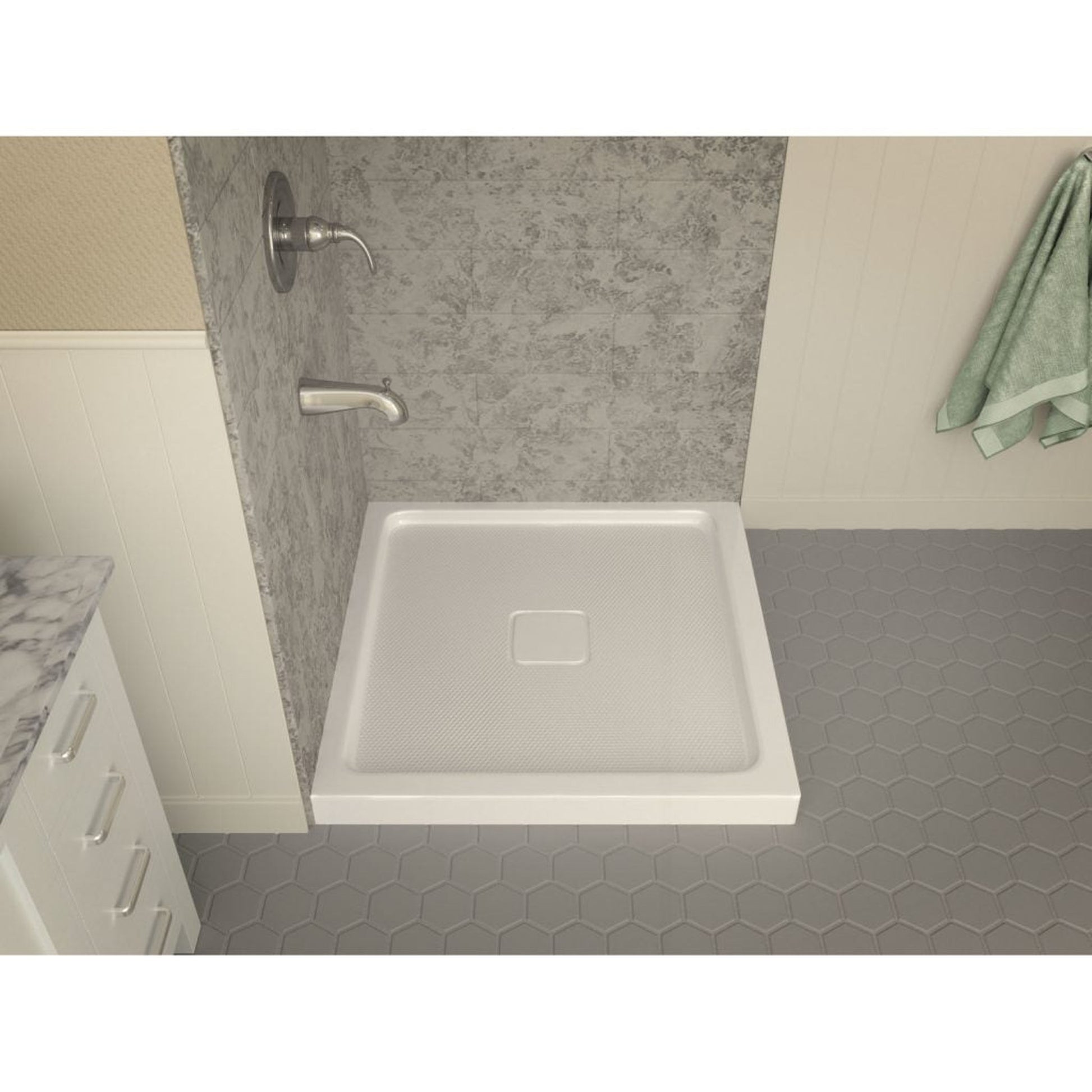 ANZZI Titan Series 36" x 36" Center Side Drain With Cover Double Threshold White Shower Base With Built-in Tile Flange