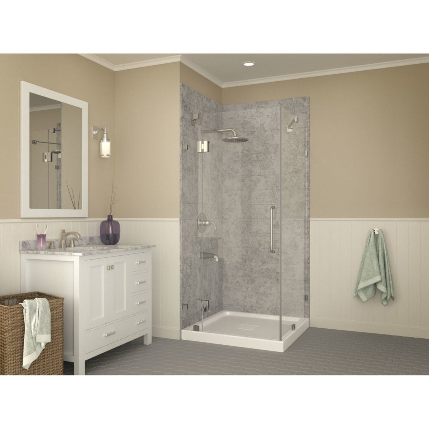 ANZZI Titan Series 36" x 36" Center Side Drain With Cover Double Threshold White Shower Base With Built-in Tile Flange