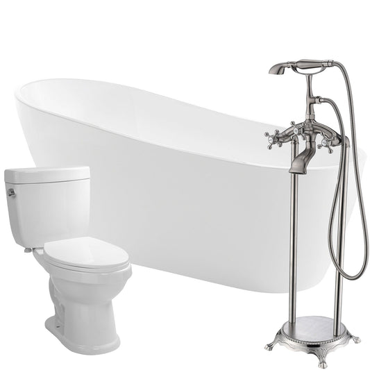 ANZZI Trend Series 67" x 32" Glossy White Freestanding Bathtub With Tugela Bathtub Faucet and Talos Toilet