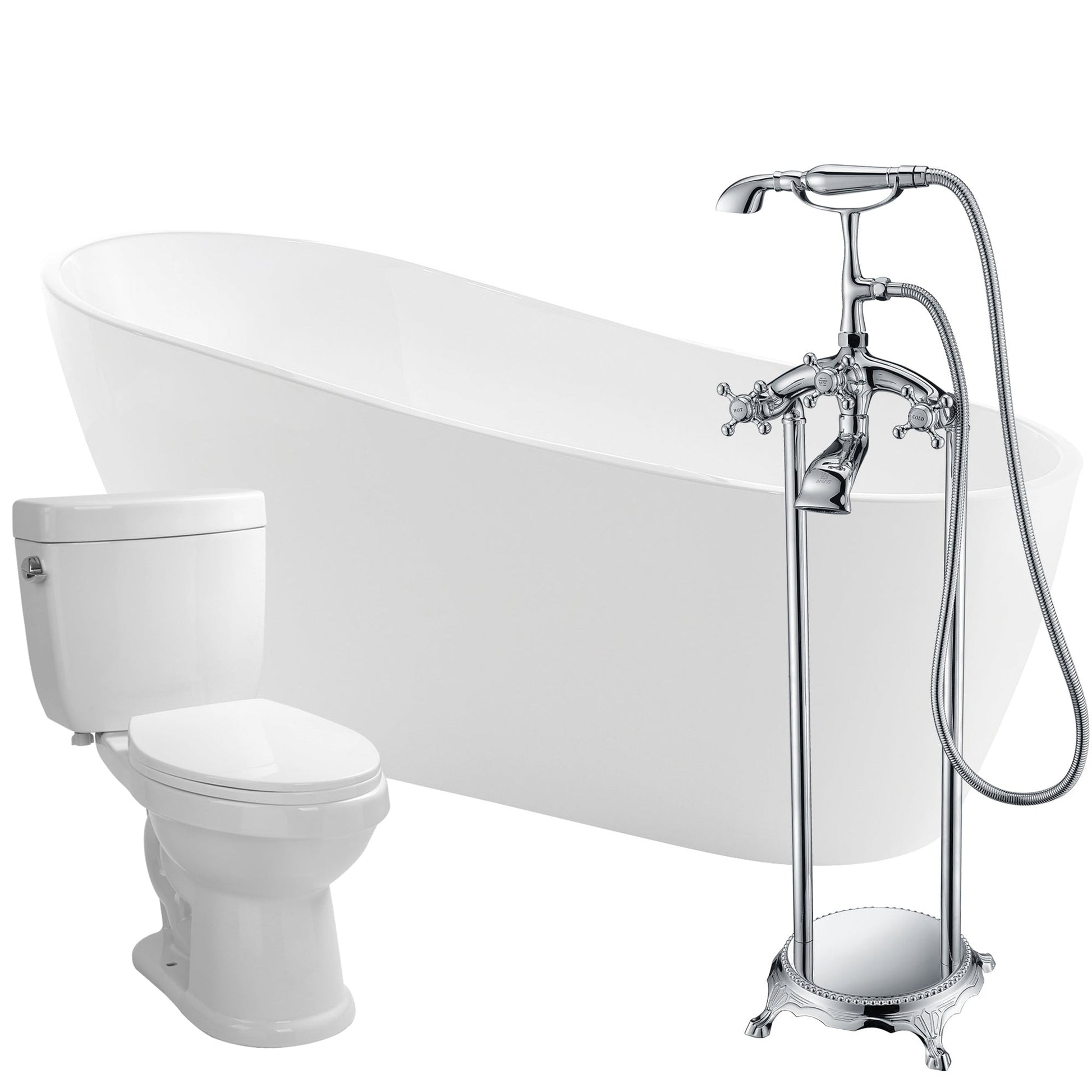 ANZZI Trend Series 67" x 32" Glossy White Freestanding Bathtub With Tugela Bathtub Faucet and Talos Toilet