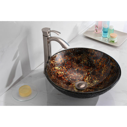 ANZZI Tuasavi Series 17" x 17" Round Molten Gold Deco-Glass Vessel Sink With Polished Chrome Pop-Up Drain
