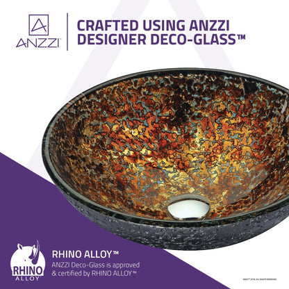 ANZZI Tuasavi Series 17" x 17" Round Molten Gold Deco-Glass Vessel Sink With Polished Chrome Pop-Up Drain