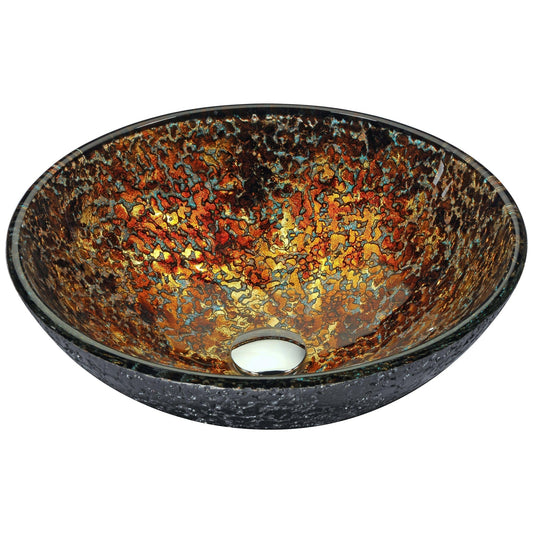 ANZZI Tuasavi Series 17" x 17" Round Molten Gold Deco-Glass Vessel Sink With Polished Chrome Pop-Up Drain