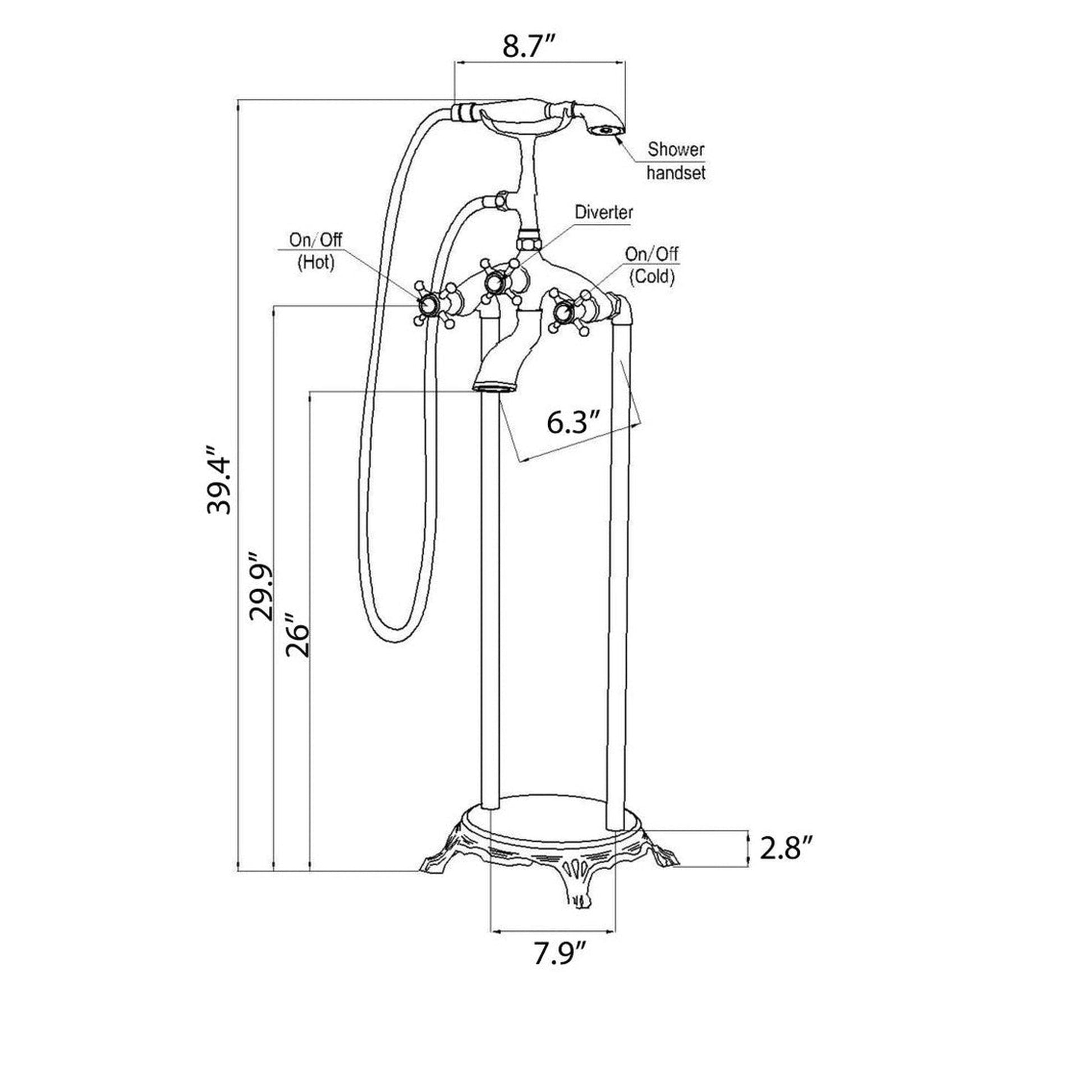 ANZZI Tugela Series 3-Handle Brushed Nickel Clawfoot Tub Faucet With Euro-Grip Handheld Sprayer