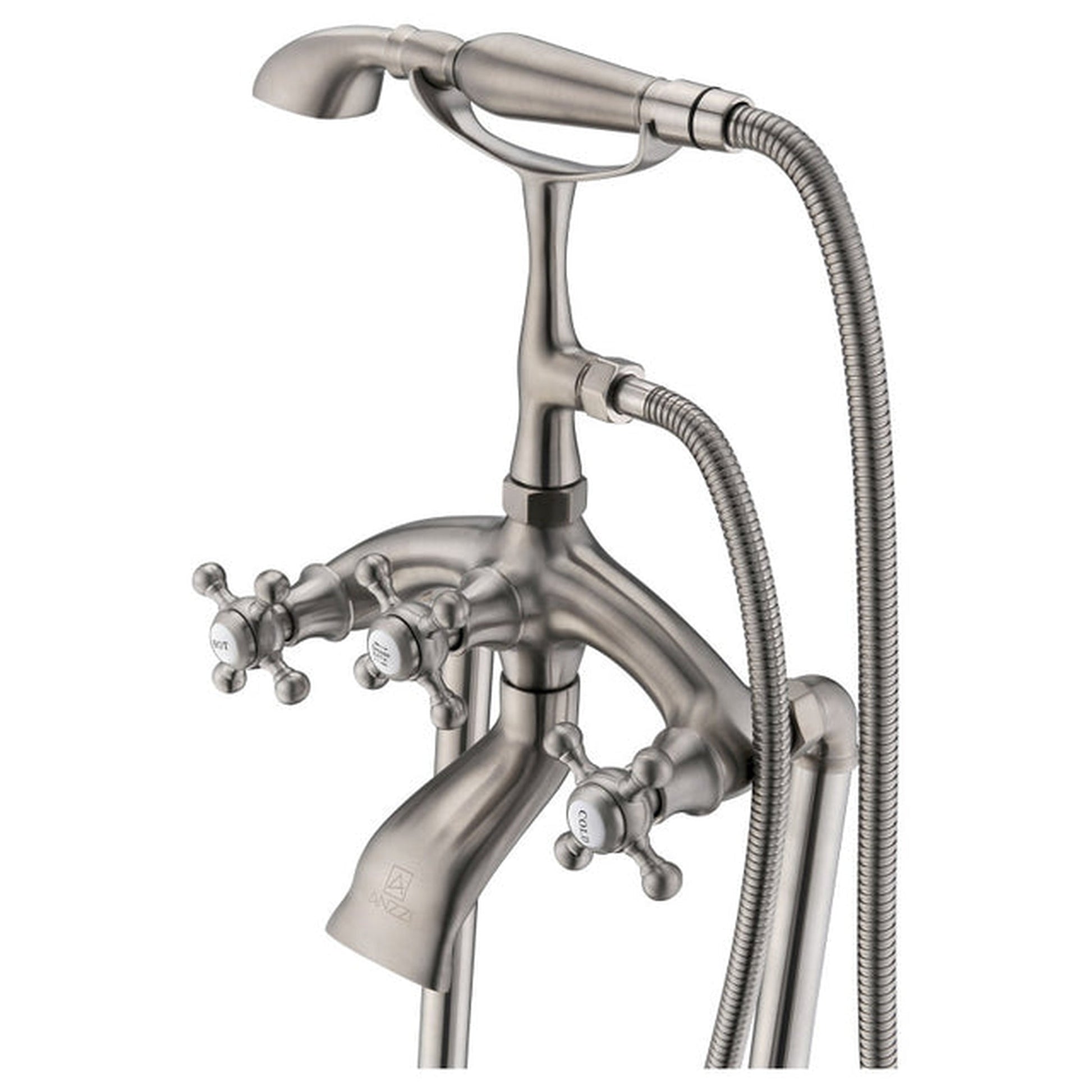 ANZZI Tugela Series 3-Handle Brushed Nickel Clawfoot Tub Faucet With Euro-Grip Handheld Sprayer