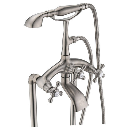 ANZZI Tugela Series 3-Handle Brushed Nickel Clawfoot Tub Faucet With Euro-Grip Handheld Sprayer