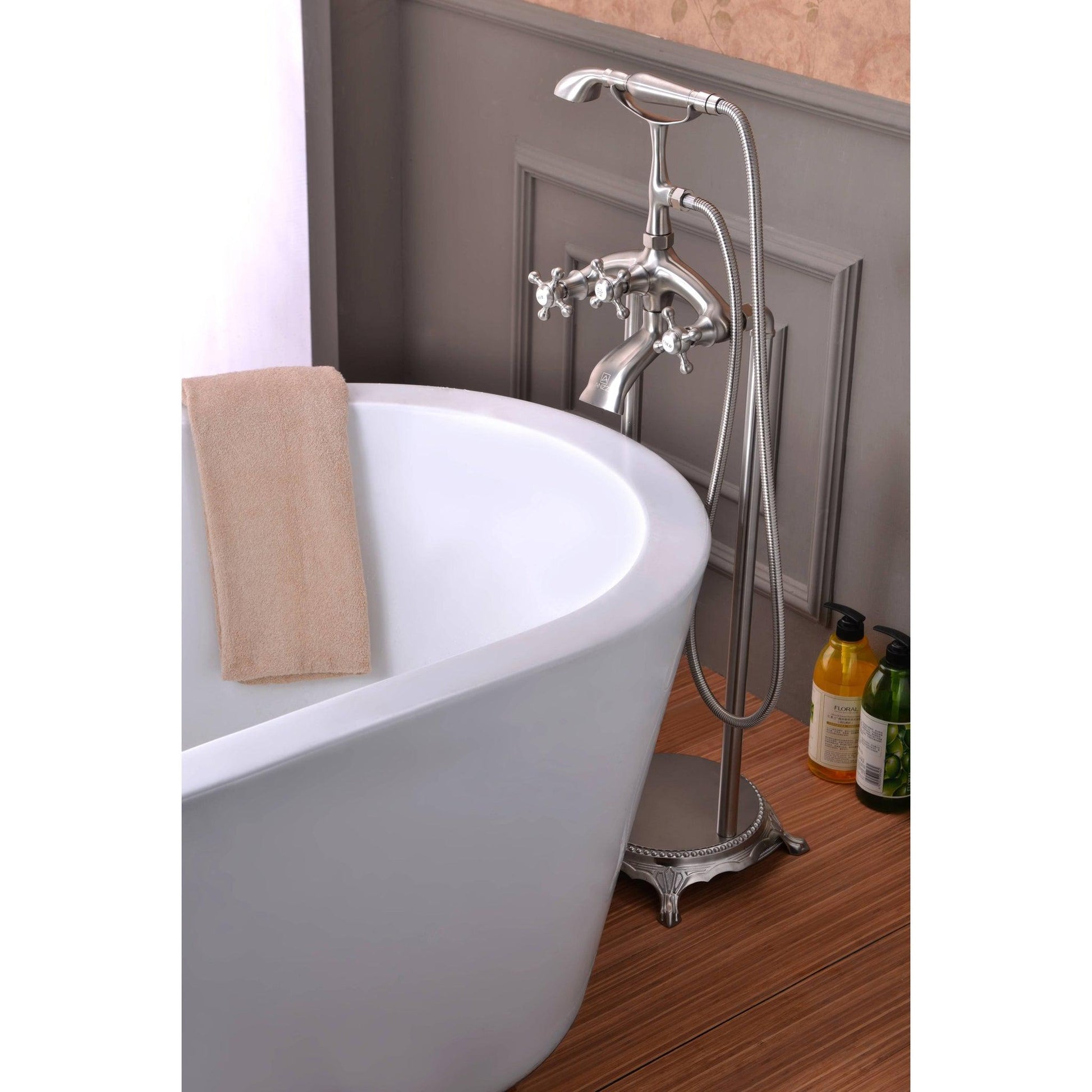 ANZZI Tugela Series 3-Handle Brushed Nickel Clawfoot Tub Faucet With Euro-Grip Handheld Sprayer