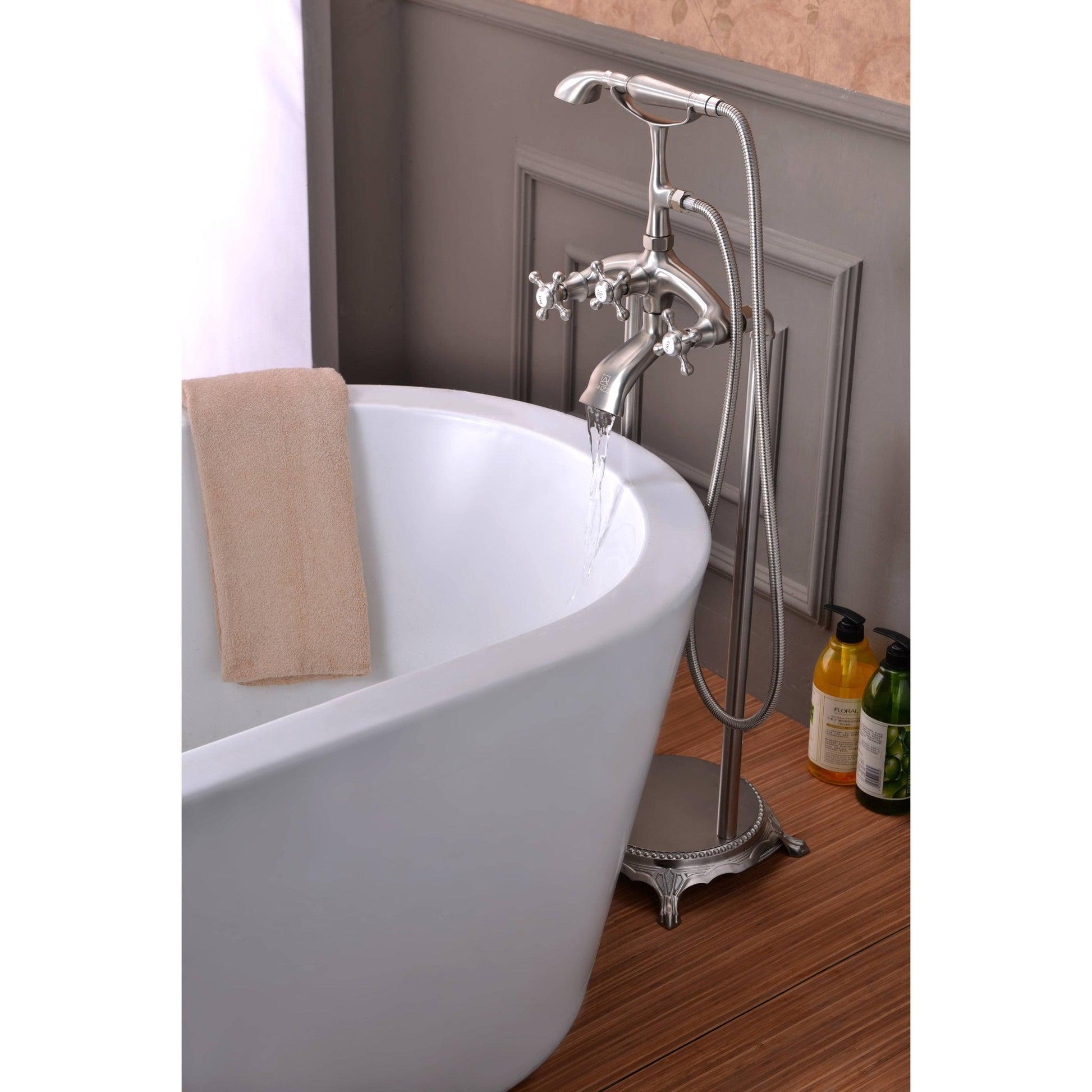 ANZZI Tugela Series 3-Handle Brushed Nickel Clawfoot Tub Faucet With Euro-Grip Handheld Sprayer