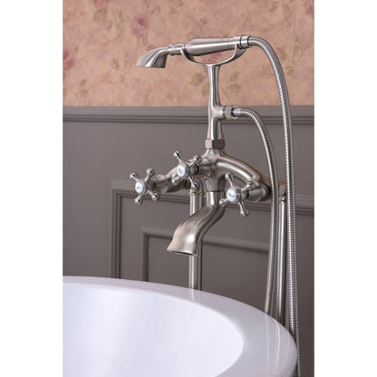 ANZZI Tugela Series 3-Handle Brushed Nickel Clawfoot Tub Faucet With Euro-Grip Handheld Sprayer