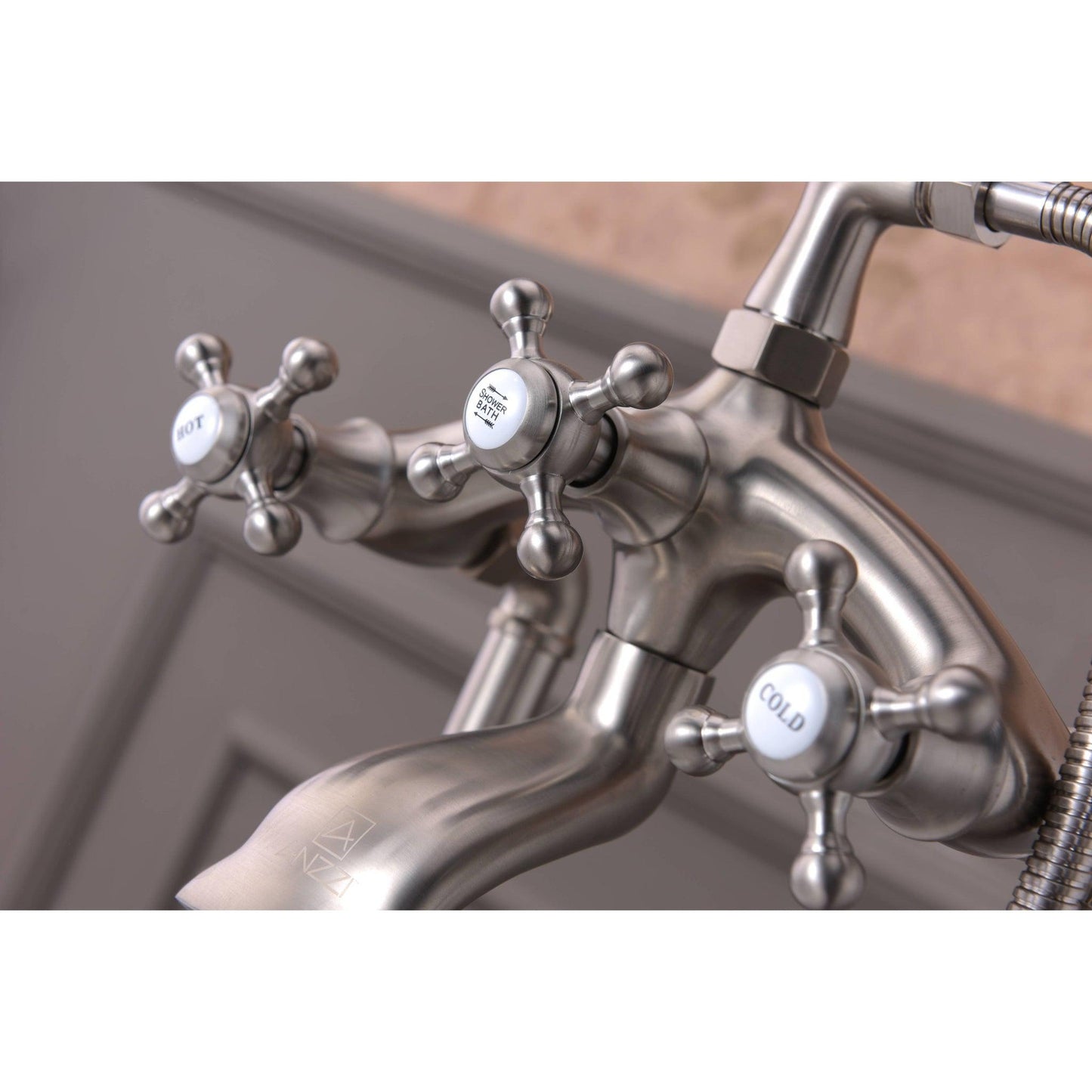 ANZZI Tugela Series 3-Handle Brushed Nickel Clawfoot Tub Faucet With Euro-Grip Handheld Sprayer