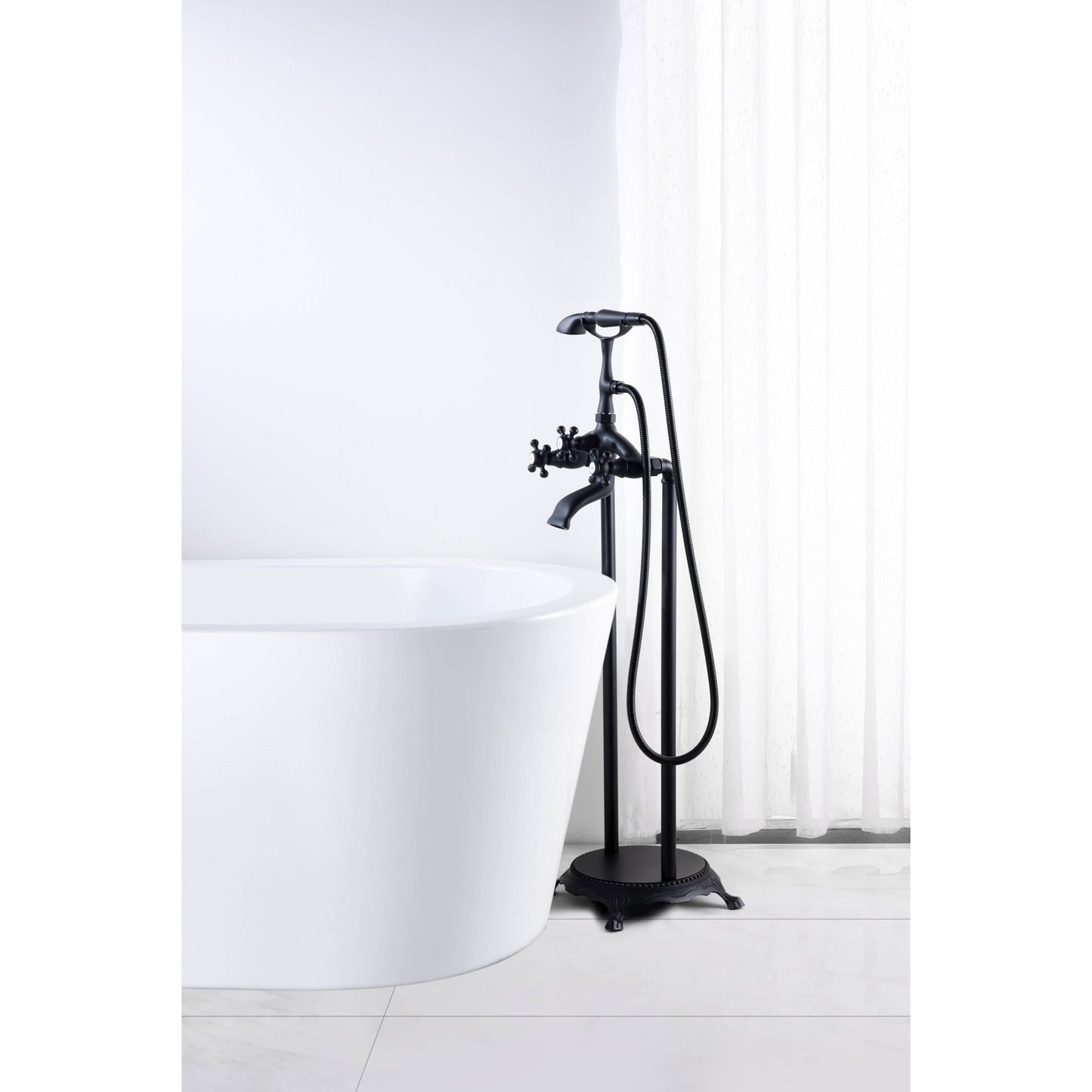 ANZZI Tugela Series 3-Handle Matte Black Clawfoot Tub Faucet With Euro-Grip Handheld Sprayer